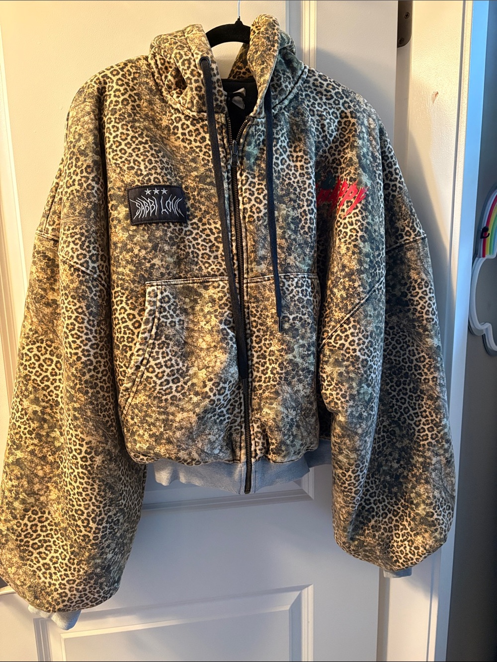 SABBI-Leopard Print Puffer Jacket with Hood - Brown/Gray